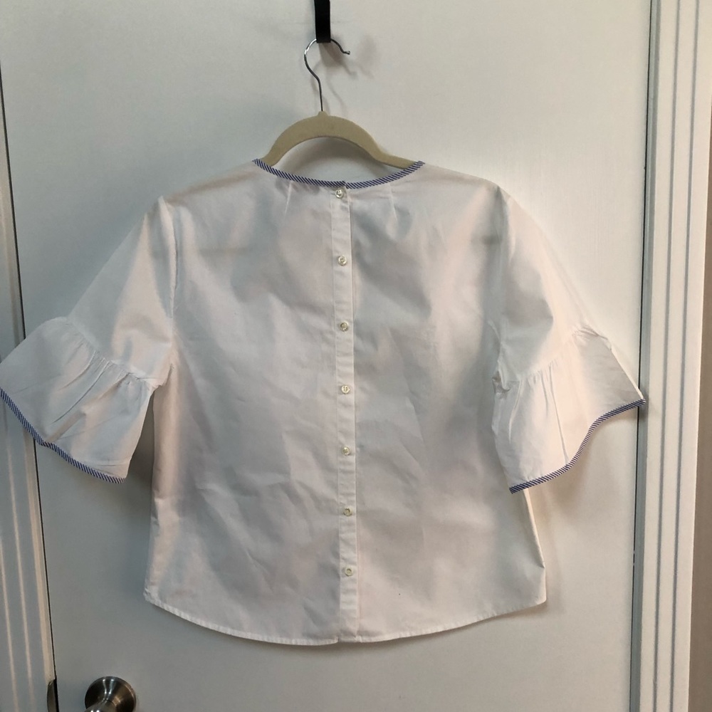 J.Crew white button back top tipped bell sleeve size 6 crew EUC cotton poplin - Picture 5 of 9